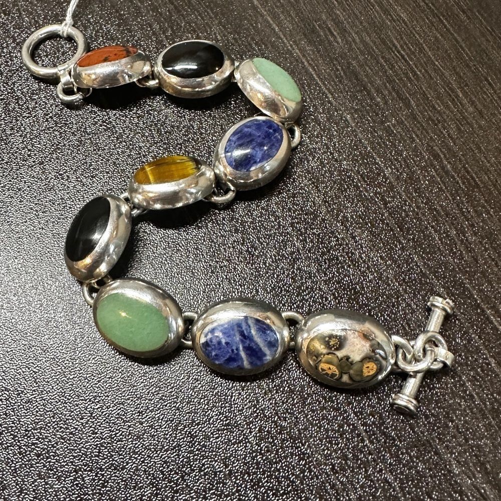 Vintage‎ TAXCO Multi-stone cabochon and sterling silver bracelet!